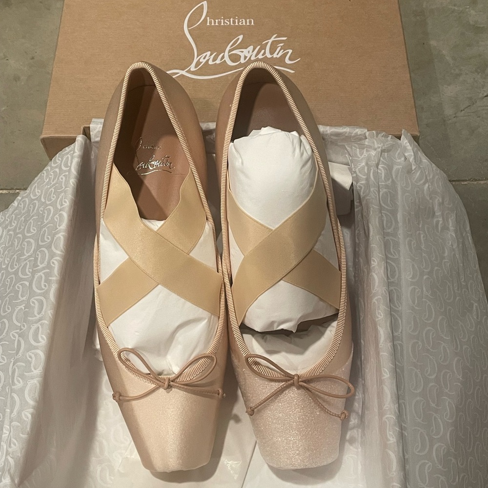 Christian Louboutin Nude Blush Ballet Flats with Crisscross Straps